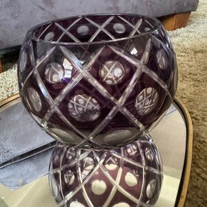 Vintage Bohemian Czech Amethyst Cut to Clear Glass Bowl